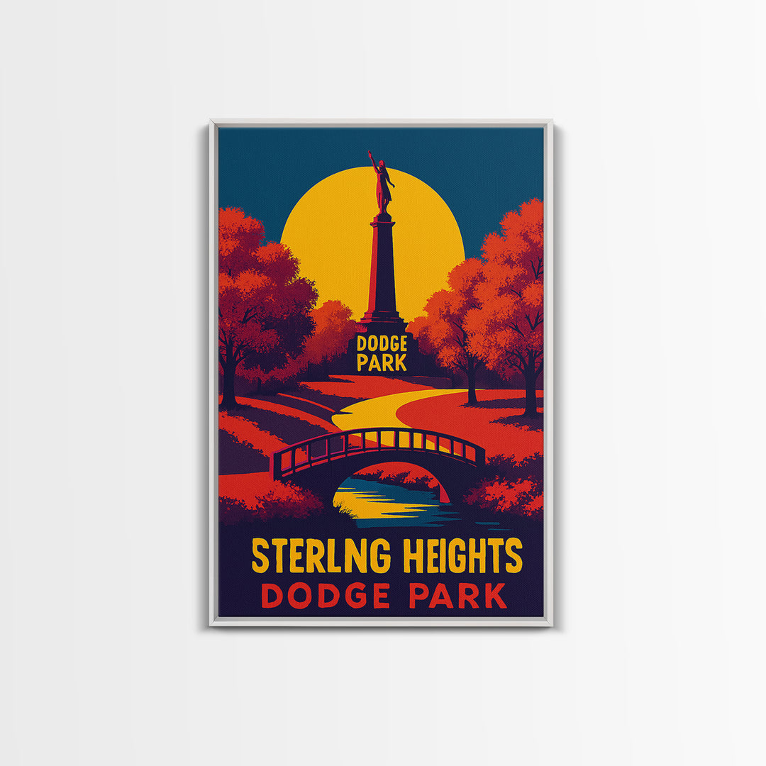 Sterling Heights Travel Poster, Canvas Print, Vibrant Retro Travel Art, Sterling Heights Art Print, Modern Wall Decor, Travel Wall Art