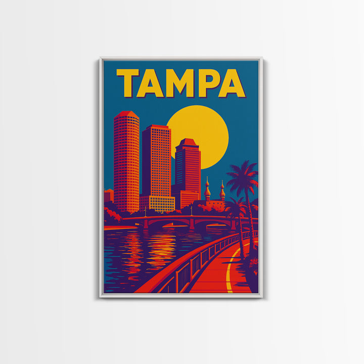 Tampa Florida Travel Poster, Framed Canvas Print, Colorful Graphic Wall Art, Tampa Poster Print, Mid Century Wall Art, Travel Art Print