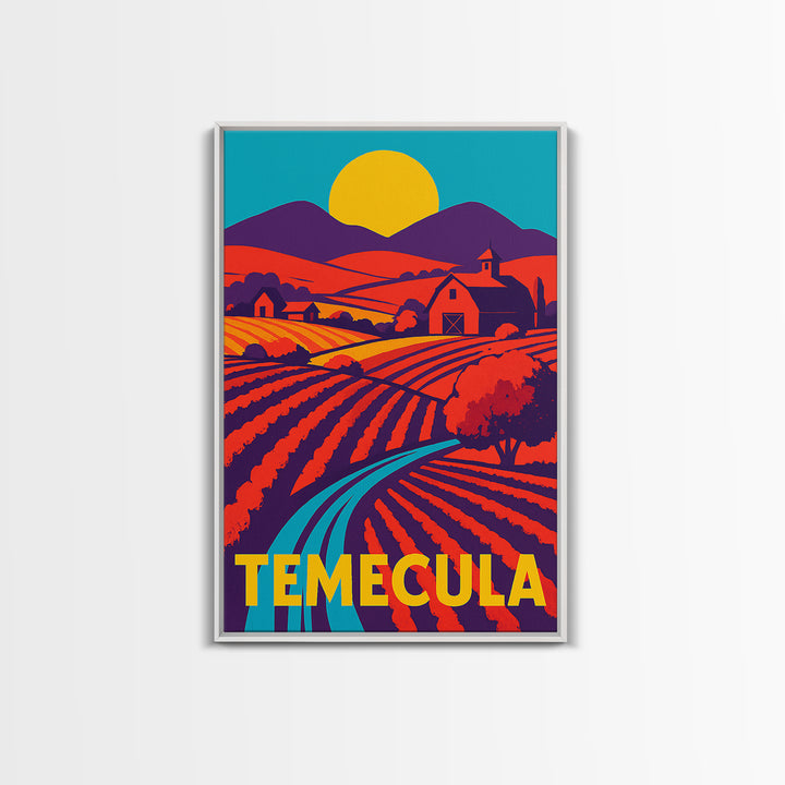 Temecula California Travel Poster, Canvas Print, Vibrant Retro Travel Art, Temecula Poster Print, Modern Wall Decor, Mid Century Wall Art