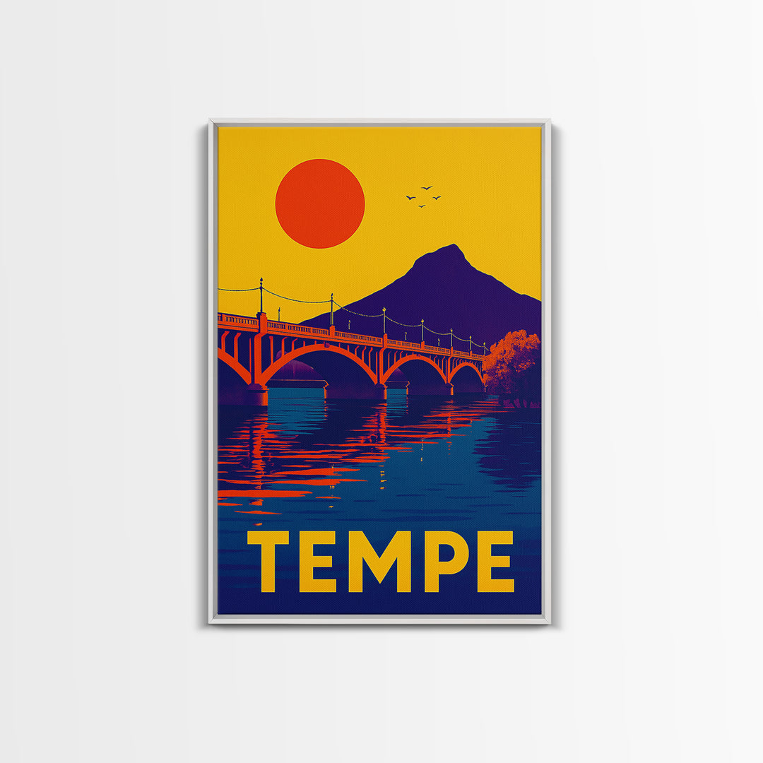 Tempe Arizona Travel Poster, Canvas Print, Vibrant Retro Travel Art, Tempe City Art, City Illustration, City Travel Prints, Poster Art