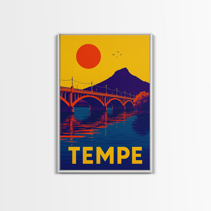 Tempe Arizona Travel Poster, Canvas Print, Vibrant Retro Travel Art, Tempe City Art, City Illustration, City Travel Prints, Poster Art