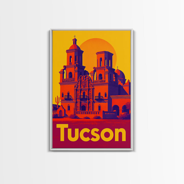 Tucson Travel Poster, Framed Canvas Print, Vibrant Retro Travel Art, Tucson Travel Art, Modern Wall Decor, Eclectic Wall Decor