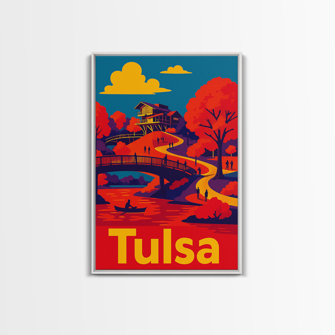 Tulsa Travel Poster, Canvas Print, Vibrant Retro Travel Art, Tulsa Art Print, Mid Century Wall Art, Gift For Travelers, Eclectic Wall Decor