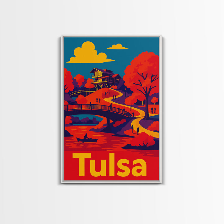 Tulsa Travel Poster, Canvas Print, Vibrant Retro Travel Art, Tulsa Art Print, Mid Century Wall Art, Gift For Travelers, Eclectic Wall Decor