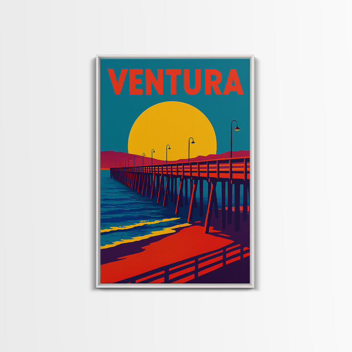 Ventura California Travel Poster, Framed Canvas Print, Vibrant Retro Travel Art, Ventura Poster Print, Travel Wall Decor, City Travel Prints