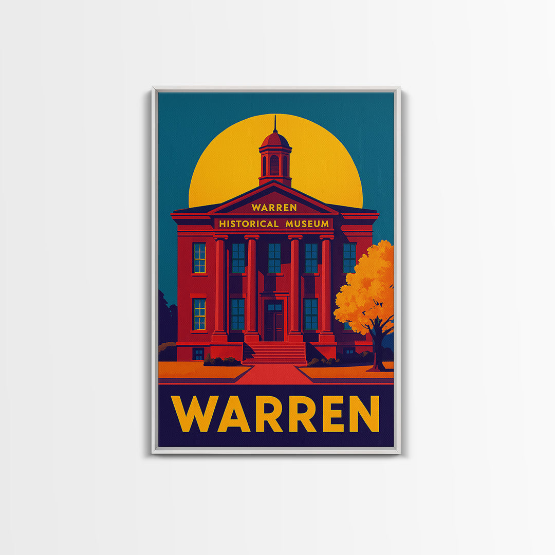 Warren Travel Poster, Framed Canvas Print, Bold Pop Art Poster, Warren Travel Art, City Art Print, Watercolor Skyline Art, City Illustration