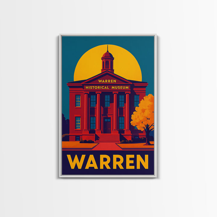 Warren Travel Poster, Framed Canvas Print, Bold Pop Art Poster, Warren Travel Art, City Art Print, Watercolor Skyline Art, City Illustration