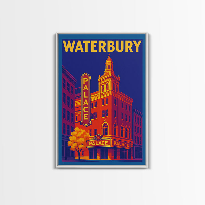 Warterbury Travel Poster, Framed Canvas Print, Bold Pop Art Poster, Warterbury Art Print, Vintage Travel Art, City Art Print, Wall Art