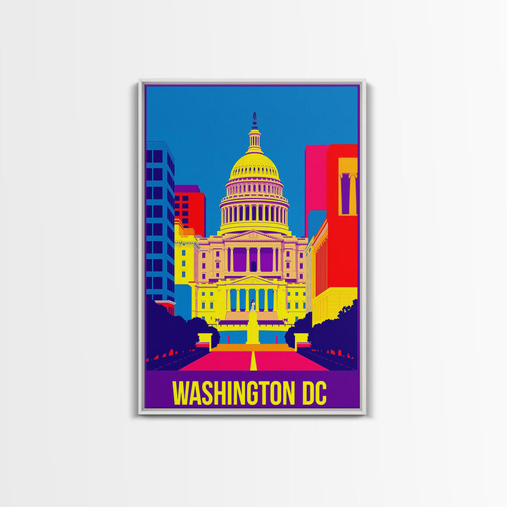 Washington Travel Poster, Framed Canvas Print, Colorful Graphic Wall Art, Washington City Art, Living Room Wall Art, Travel Wall Art
