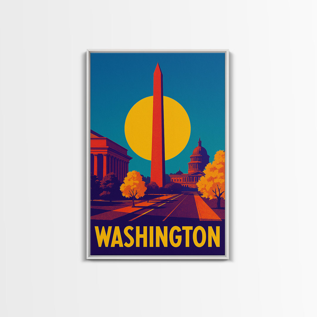 Washington Travel Poster, Framed Canvas Print, High Contrast City Poster, Washington Poster Print, Travel Poster Set, Vintage Travel Print
