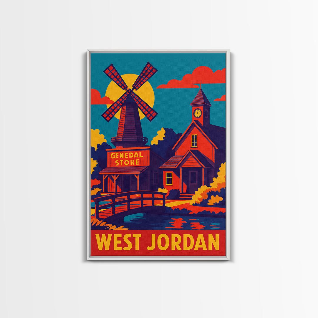 West Jordan Utah Travel Poster, Canvas Print, Vibrant Retro Travel Art, West Jordan City Art, Living Room Wall Art, Vintage City Poster