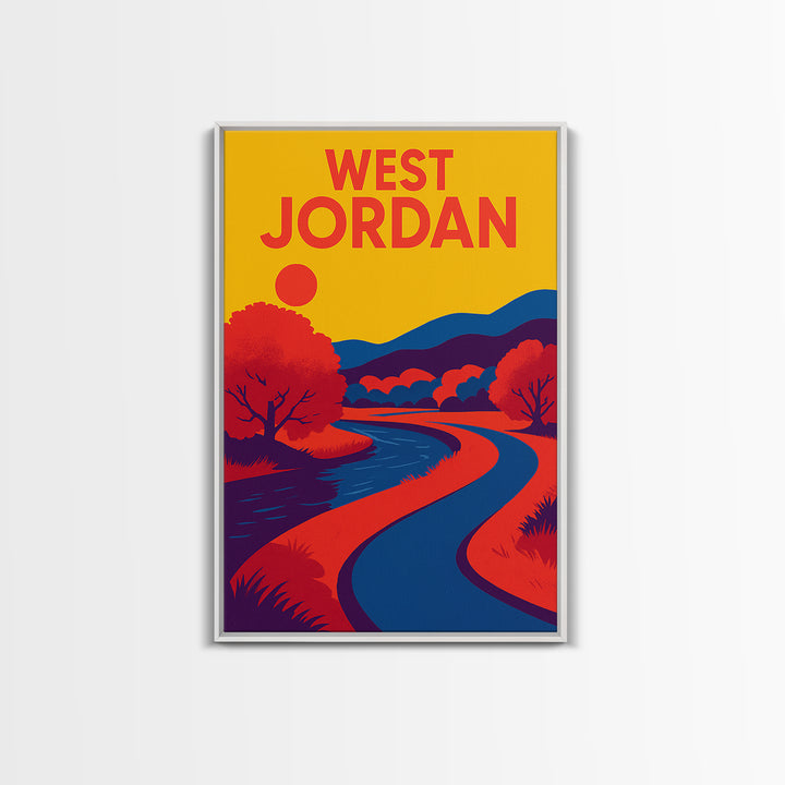 West Jordan Travel Poster, Framed Canvas Print, Bold Pop Art Poster, West Jordan Travel Art, Eclectic Wall Decor, City Illustration