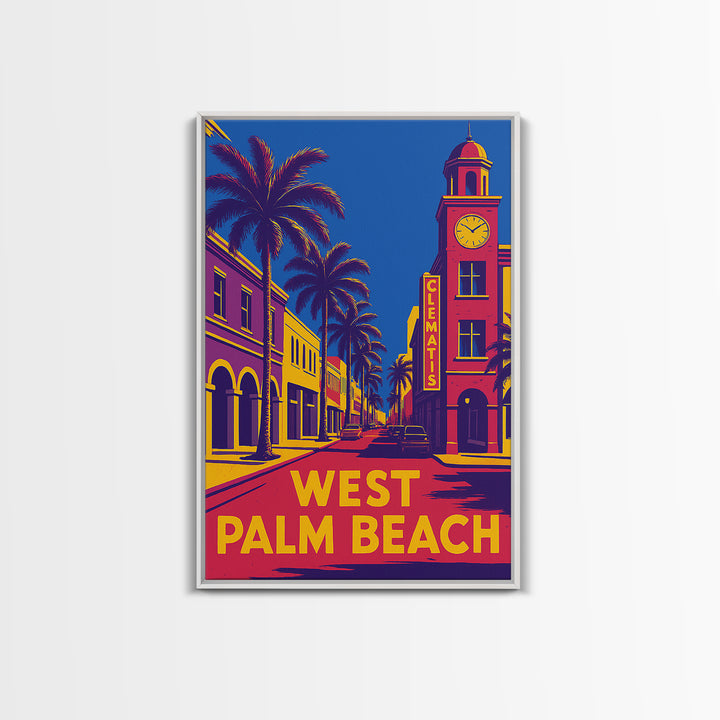 West Palm Beach Travel Poster, Framed Canvas Print, Colorful Graphic Wall Art, West Palm Beach Wall Art, Gift For Travelers, Travel Print