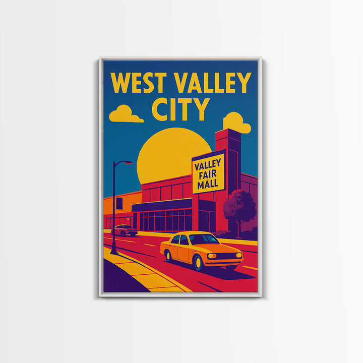 West Valley City Travel Poster, Framed Canvas Print, Vibrant Retro Travel Art, West Valley City Poster Print, Watercolor Cityscape