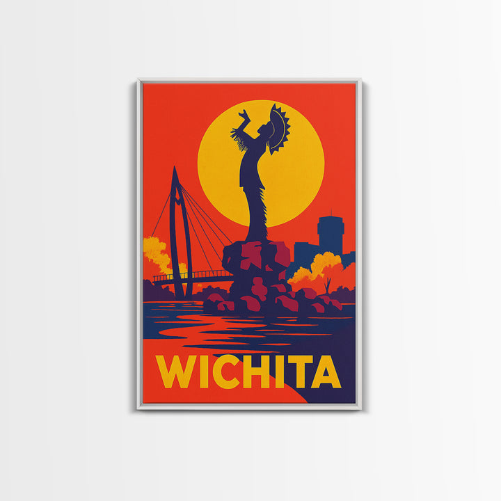 Wichita Kansas Travel Poster, Canvas Print, Vibrant Retro Travel Art, Wichita City Art, Mid Century Wall Art, Travel Print, Poster Print