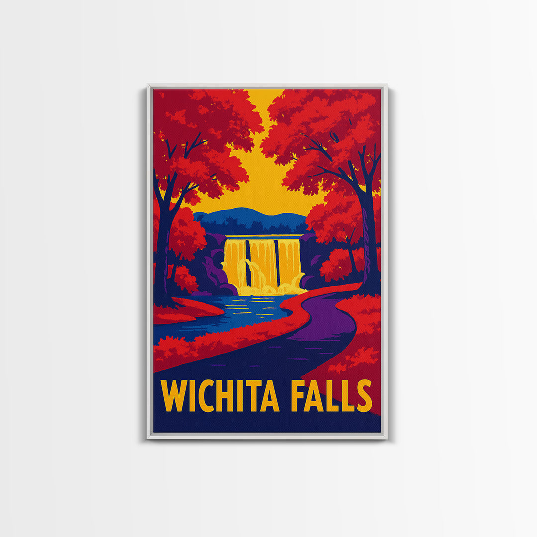 Wichita Falls Travel Poster, Framed Canvas Print, Vibrant Retro Travel Art, Wichita Falls Poster Print, Travel Wall Art, Retro Travel Print