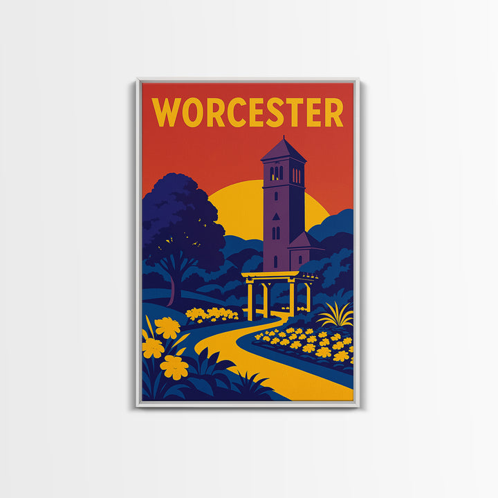 Worcester Travel Poster, Framed Canvas Print, High Contrast City Poster, Worcester Art Print, Wanderlust Decor, Travel Poster Set
