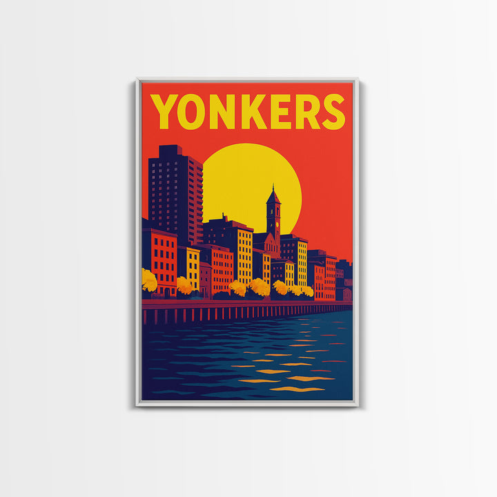 Yonkers Travel Poster, Canvas Print, Vibrant Retro Travel Art, Yonkers City Art, Watercolor Skyline Art, Office Decor, Retro Travel Print