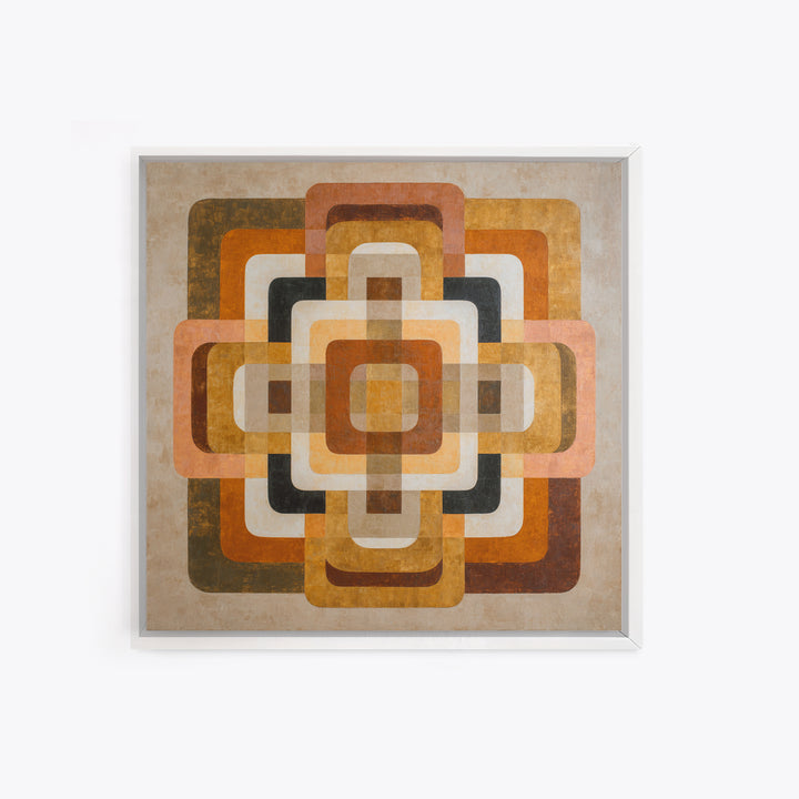 Warm Geometric Tile Pattern Framed Canvas Print, Patio Art, Lake House Decor, Patio Decor, Abstract Art, Outdoor, Boho Decor, PAT-1x1-24