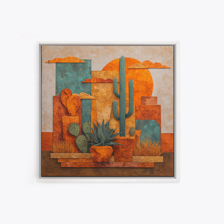 Cactus and Agave Framed Canvas Print, Patio Art, Garden Decor, Patio Decor, Oil Painting, Outdoor, Beach Art, Beach House Decor, PAT-1x1-28