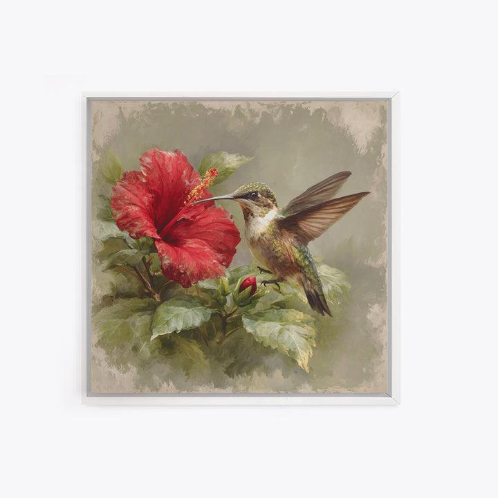 Hummingbird Visiting Bright Hibiscus Canvas Print, Patio Art, Western Decor, Patio Decor, Abstract Art, Outdoor, Floral Art, PAT-1x1-3