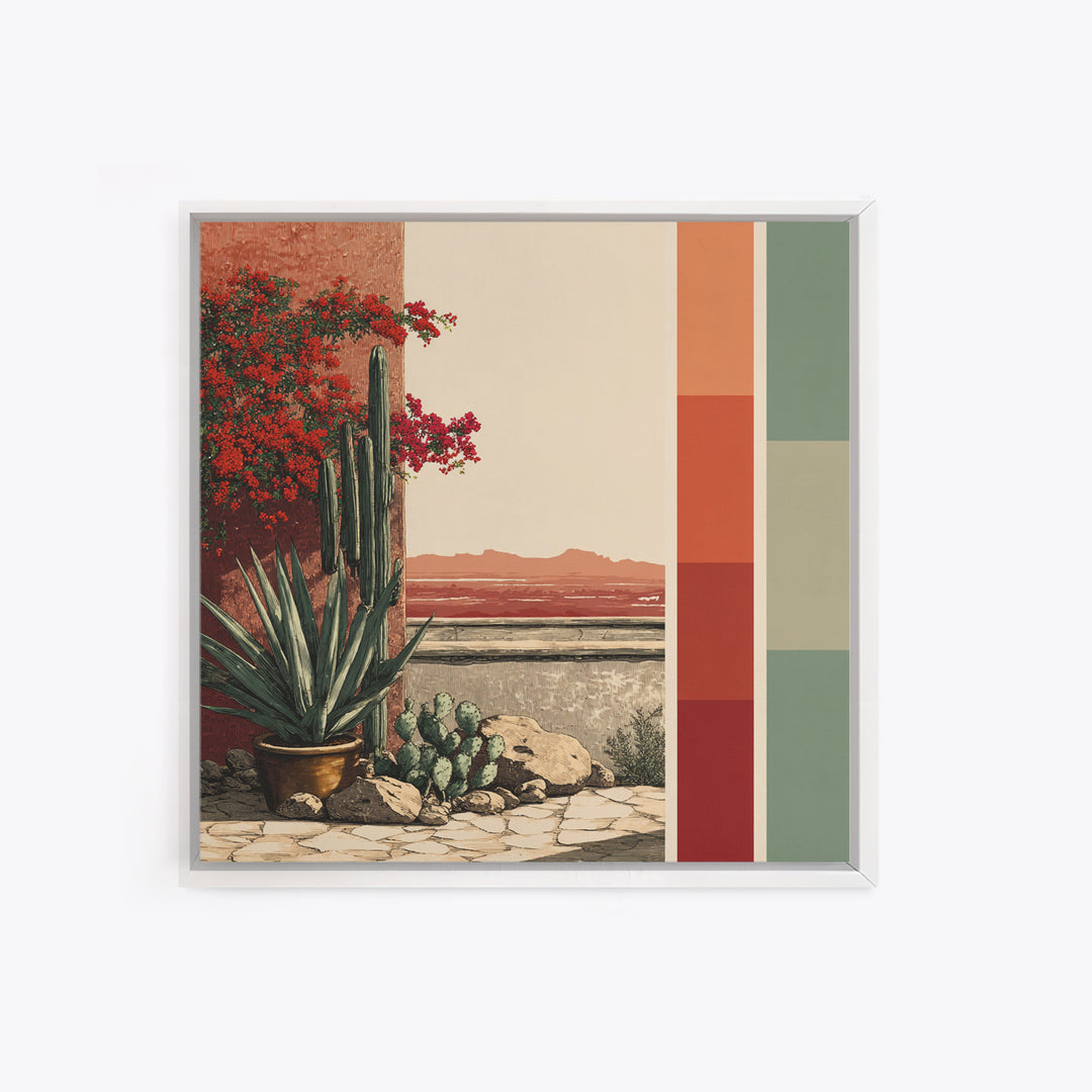 Desert Patio Agave and Bougainvillea Framed Canvas Print, Patio Art, Gallery Decor, Patio Decor, Oil Painting, Outdoor, PAT-1x1-41