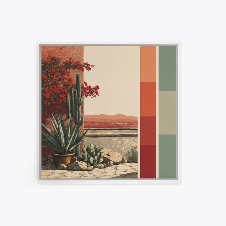 Desert Patio Agave and Bougainvillea Framed Canvas Print, Patio Art, Gallery Decor, Patio Decor, Oil Painting, Outdoor, PAT-1x1-41