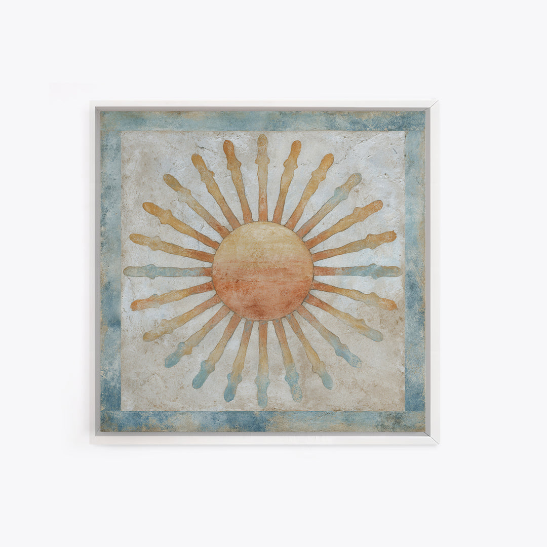 Sun Motif with Warm Terracotta Rays Framed Canvas Print, Patio Art, Floral Art, Patio Decor, Abstract Art, Outdoor, PAT-1x1-42
