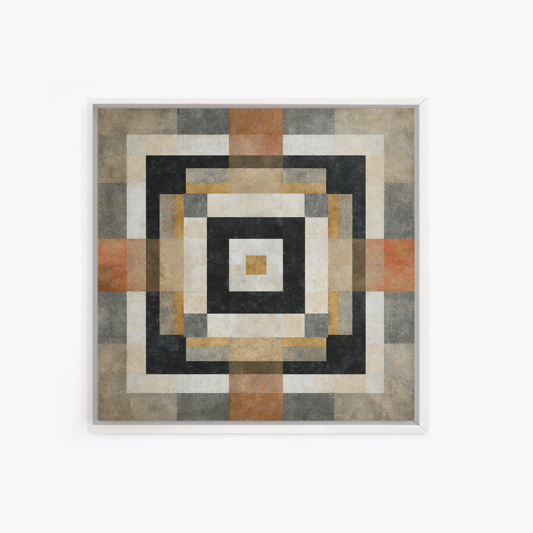 Warm Geometric Tile Pattern Framed Canvas Print, Patio Art, Wall Decor, Patio Decor, Fine Art, Outdoor, Coastal Decor, PAT-1x1-48