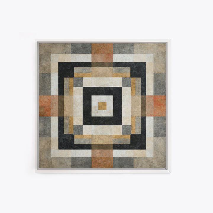 Warm Geometric Tile Pattern Framed Canvas Print, Patio Art, Wall Decor, Patio Decor, Fine Art, Outdoor, Coastal Decor, PAT-1x1-48