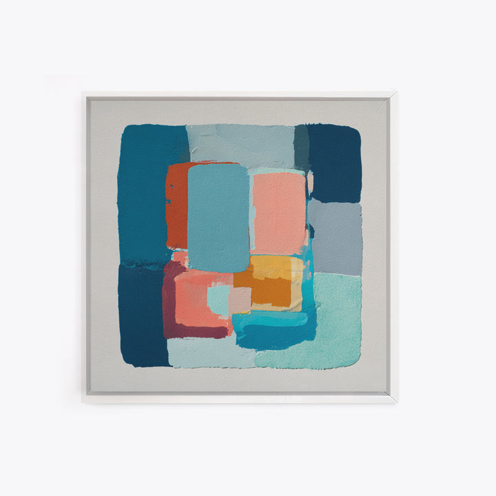 Bright Coral and Turquoise Abstract for Outdoors Canvas Print, Patio Art, Beach House Decor, Patio Decor, Abstract Art, Outdoor, PAT-1x1-60