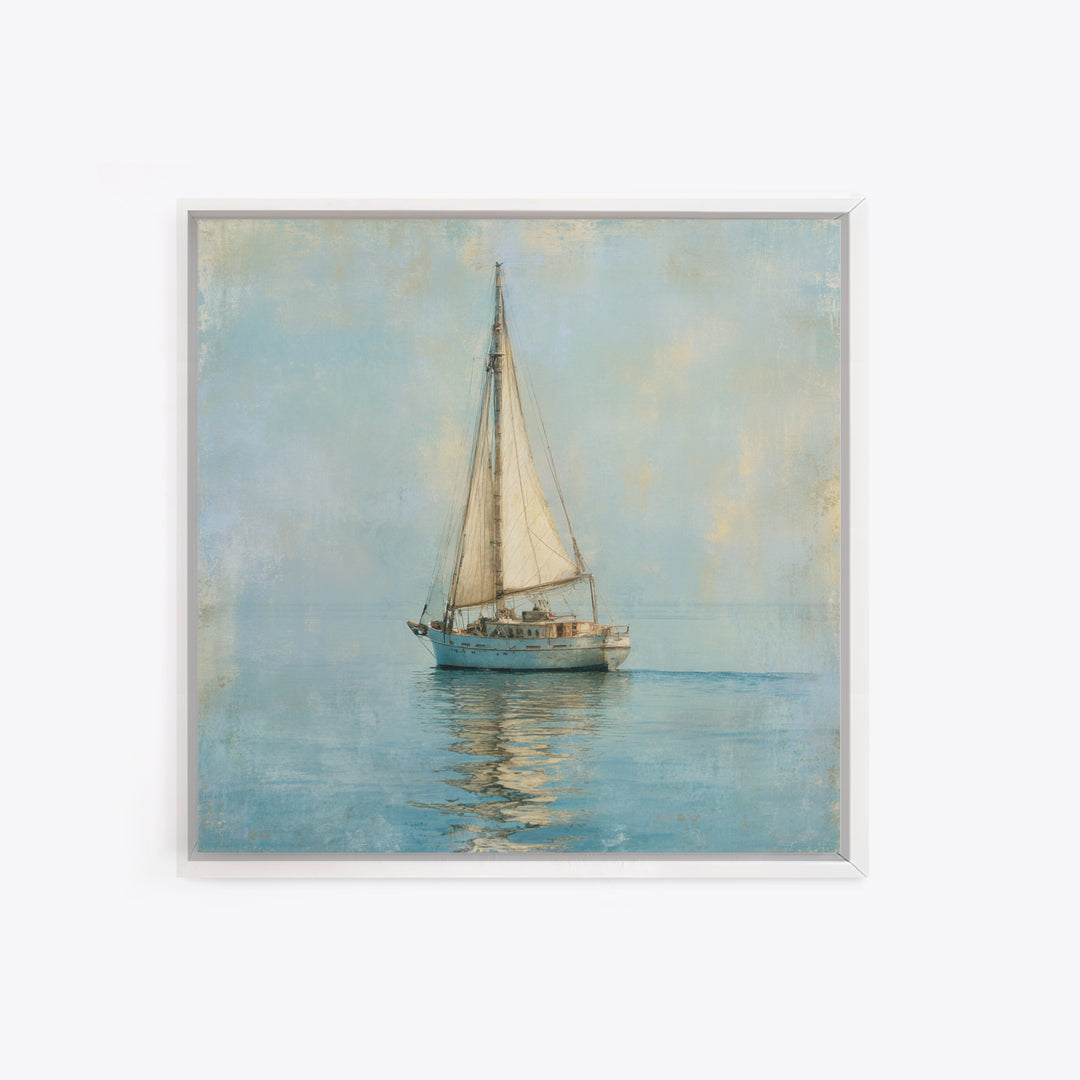 Sailboat on a Breezy Summer Horizon Framed Canvas Print, Patio Art, Patio, Patio Decor, Oil Painting, Outdoor, Minimalist Decor, PAT-1x1-63