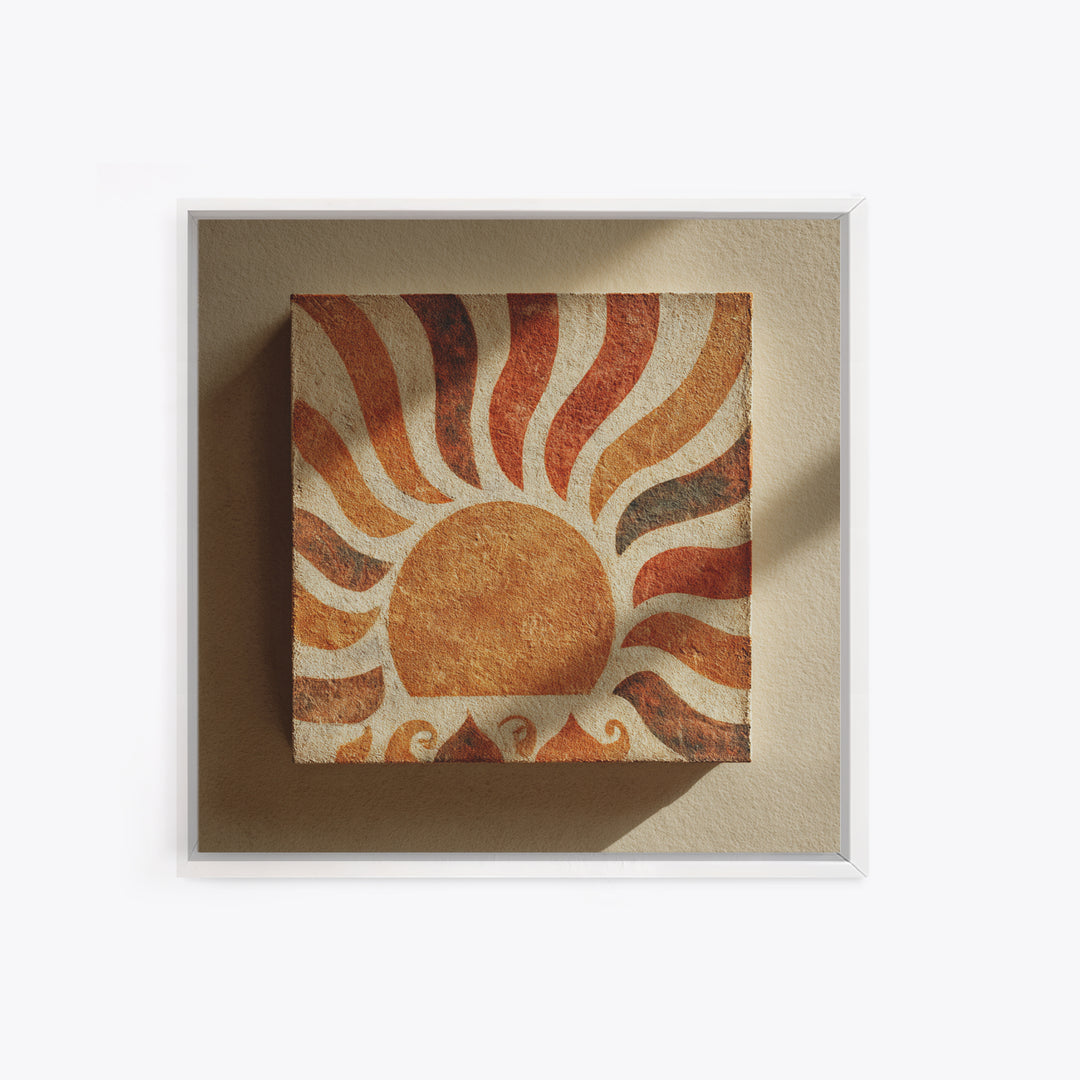 Sun Motif with Warm Terracotta Rays Framed Canvas Print, Patio Art, Floral Art, Patio Decor, Abstract Art, Outdoor, PAT-1x1-66