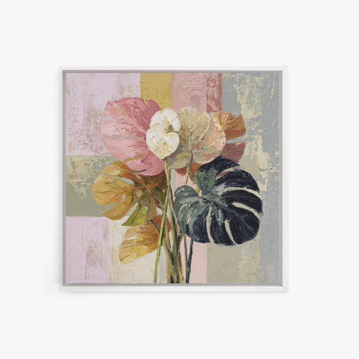 Bold Botanical Monstera Leaf Composition Framed Canvas Print, Patio Art, Gallery Decor, Patio Decor, Fine Art, Outdoor, PAT-1x1-78