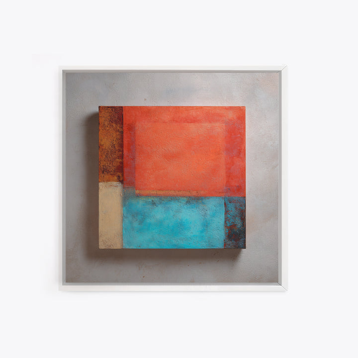 Bright Coral and Turquoise Abstract for Outdoors Framed Canvas Print, Patio Art, Mixed Media Art, Patio Decor, Outdoor, PAT-1x1-84