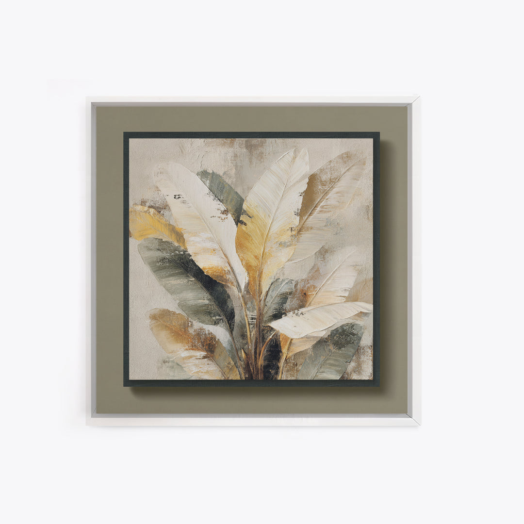 Banana Leaves with Rain Drop Details Framed Canvas Print, Patio Art, Textured Painting, Patio Decor, Fine Art, Outdoor, PAT-1x1-88