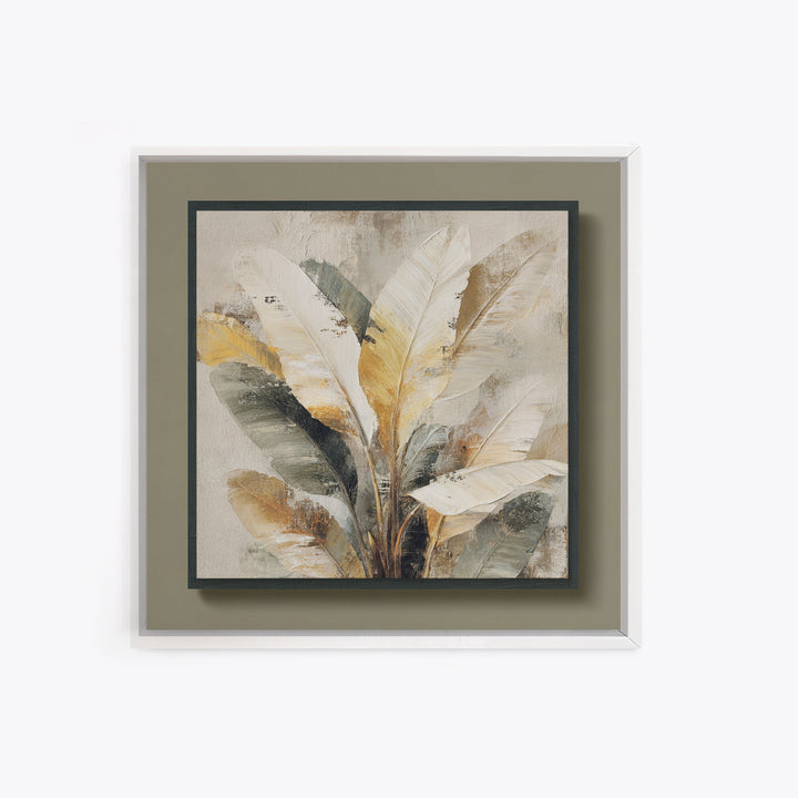Banana Leaves with Rain Drop Details Framed Canvas Print, Patio Art, Textured Painting, Patio Decor, Fine Art, Outdoor, PAT-1x1-88