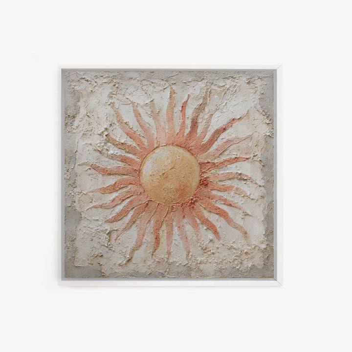 Sun Motif with Warm Terracotta Rays Canvas Print, Patio Art, Rustic Decor, Patio Decor, Fine Art, Outdoor, Textured Painting, PAT-1x1-90