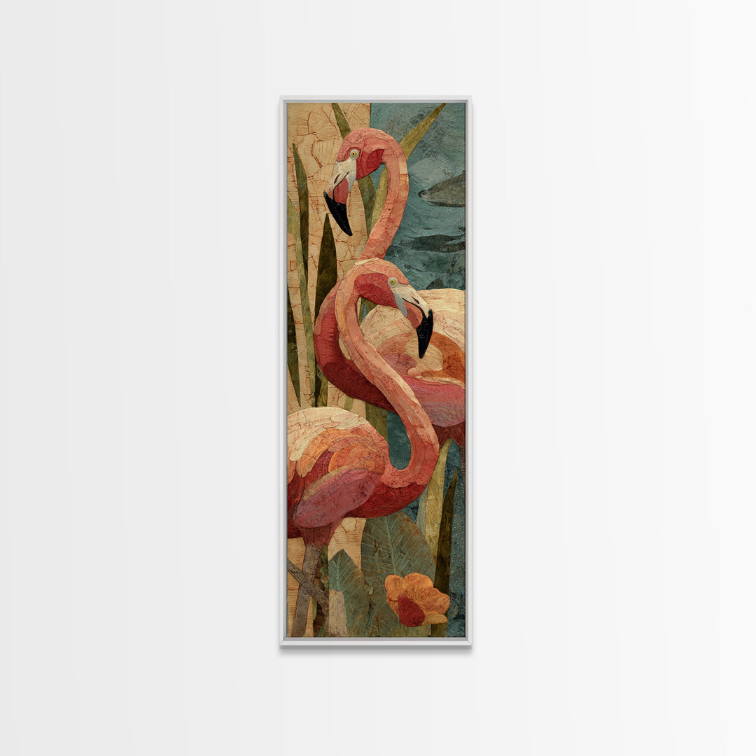 Flamingo Pair Beside Shallow Water Canvas Print, Patio Art, Floral Art, Patio Decor, Fine Art, Outdoor, Statement Artwork, PAT-1x3-22