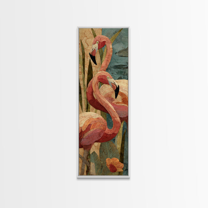 Flamingo Pair Beside Shallow Water Canvas Print, Patio Art, Floral Art, Patio Decor, Fine Art, Outdoor, Statement Artwork, PAT-1x3-22