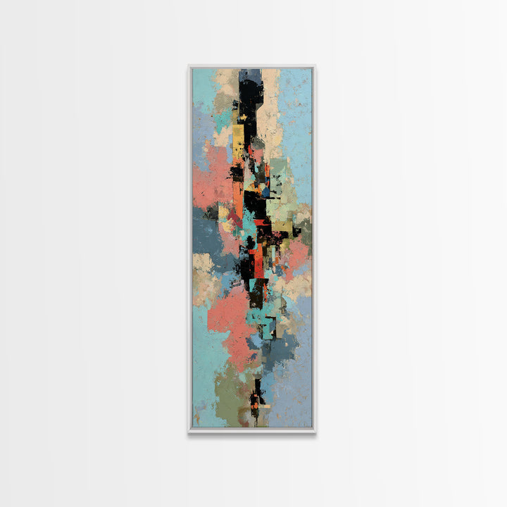Bright Coral and Turquoise Abstract for Outdoors Framed Canvas Print, Patio Art, Art Print, Patio Decor, Fine Art, Outdoor, PAT-1x3-24