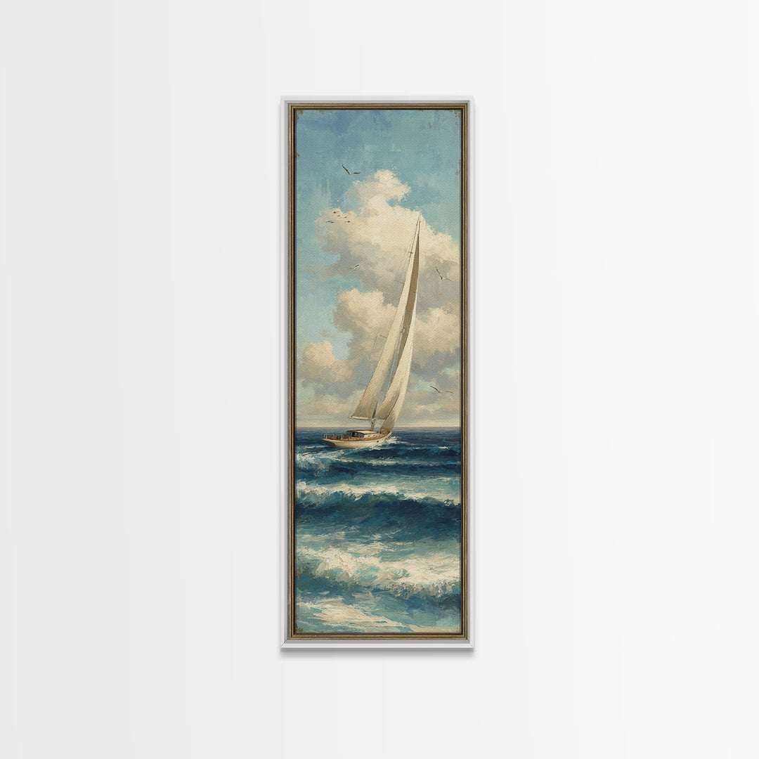 Sailboat on a Breezy Summer Horizon Canvas Print, Patio Art, Outdoor Decor, Patio Decor, Outdoor, Bar Art, Coastal Wall Decor, PAT-1x3-27