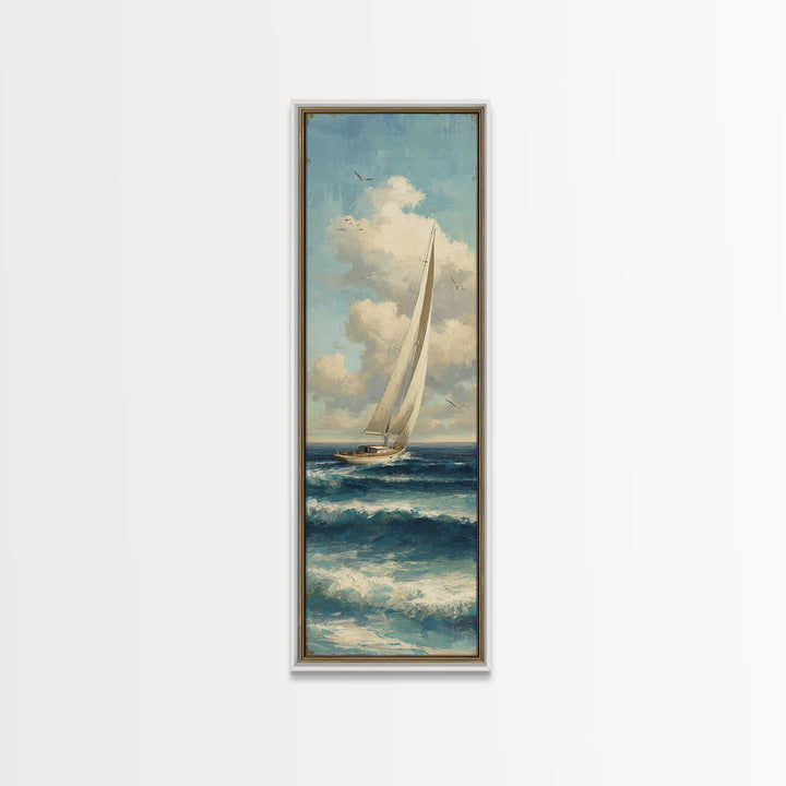 Sailboat on a Breezy Summer Horizon Canvas Print, Patio Art, Outdoor Decor, Patio Decor, Outdoor, Bar Art, Coastal Wall Decor, PAT-1x3-27