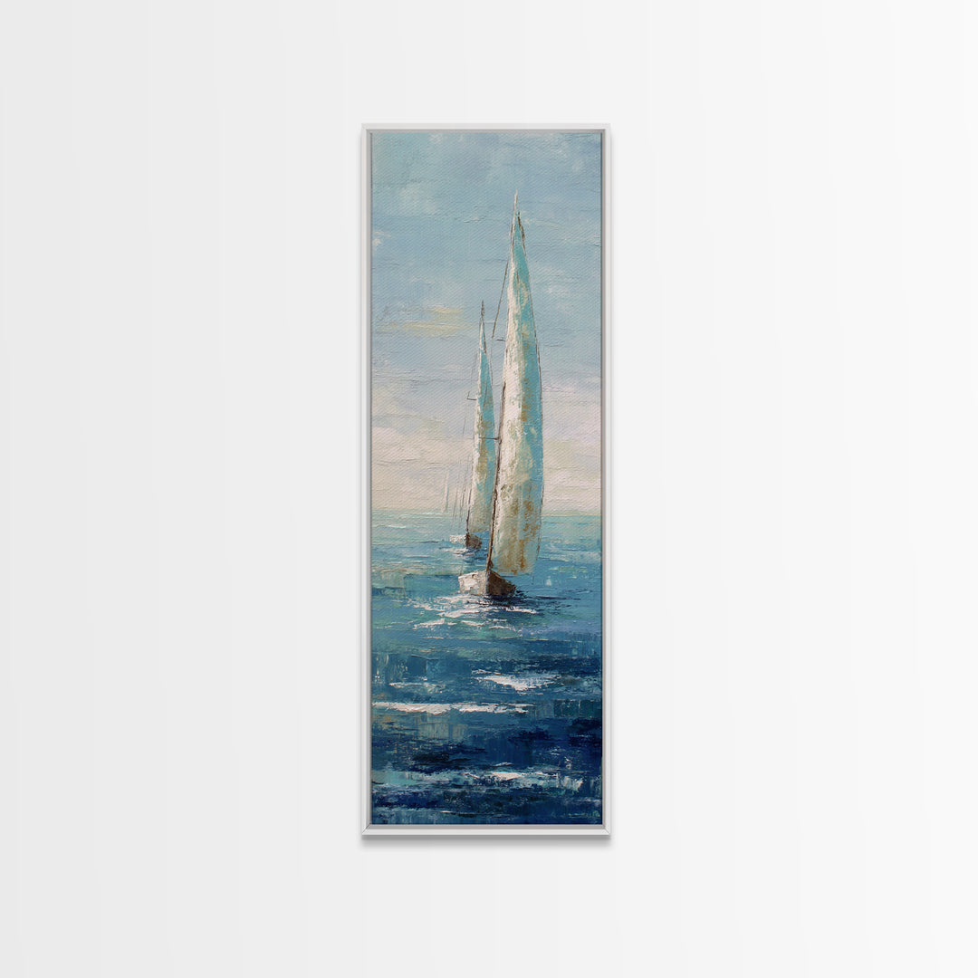 Sailboat on a Breezy Summer Horizon Framed Canvas Print, Patio Art, Minimalist Decor, Patio Decor, Fine Art, Outdoor, PAT-1x3-3