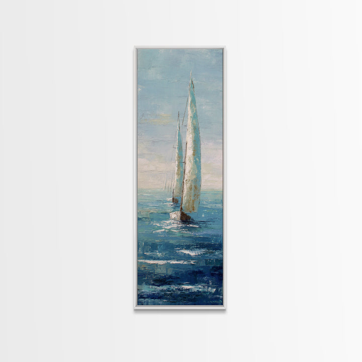 Sailboat on a Breezy Summer Horizon Framed Canvas Print, Patio Art, Minimalist Decor, Patio Decor, Fine Art, Outdoor, PAT-1x3-3