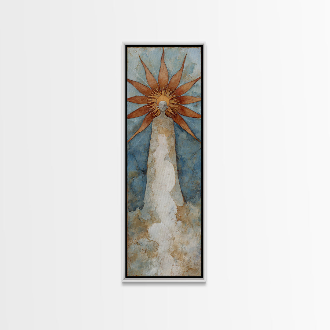 Sun Motif with Warm Terracotta Rays Framed Canvas Print, Patio Art, Patio Cushions, Patio Decor, Oil Painting, Outdoor, PAT-1x3-30