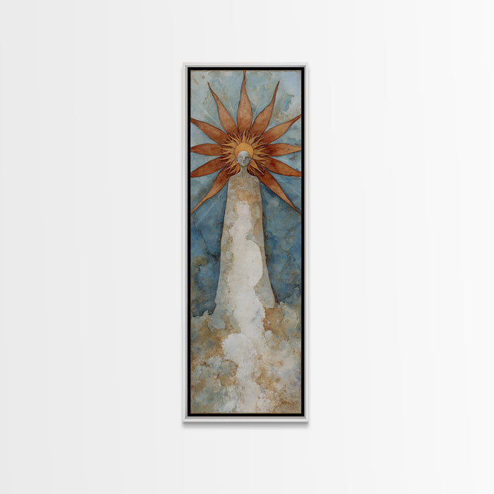 Sun Motif with Warm Terracotta Rays Framed Canvas Print, Patio Art, Patio Cushions, Patio Decor, Oil Painting, Outdoor, PAT-1x3-30
