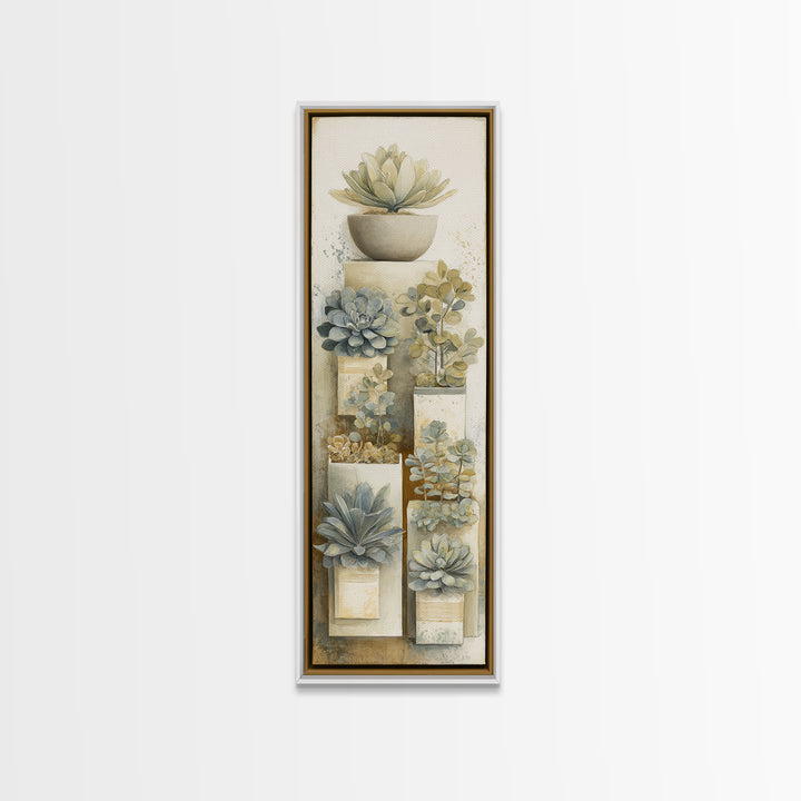 Succulent Collection in Ceramic Planters Canvas Print, Patio Art, Yard Art, Patio Decor, Fine Art, Outdoor, Lake House Decor, PAT-1x3-33