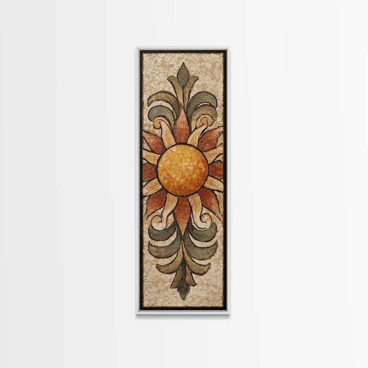 Sun Motif with Warm Terracotta Rays Framed Canvas Print, Patio Art, Patio Cushions, Patio Decor, Oil Painting, Outdoor, PAT-1x3-54