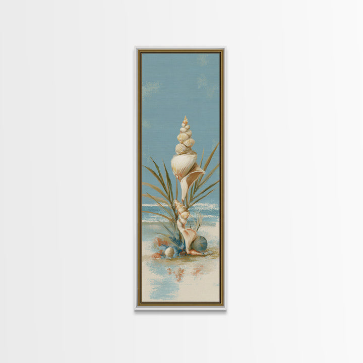 Beachy Shell and Palm Arrangement Canvas Print, Patio Art, Yard Art, Patio Decor, Oil Painting, Outdoor, Lake House Decor, PAT-1x3-55